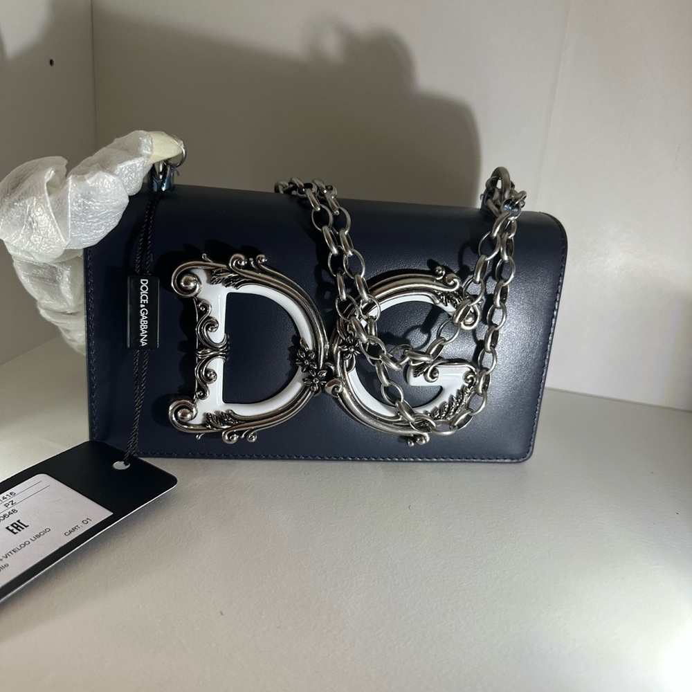 Dolce & Gabbana Dark Blue Crossbody Bag with Silver Chain